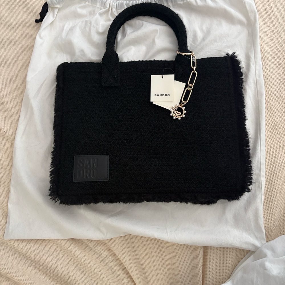 Sandro Elegant Black Fringed Tote new with tags